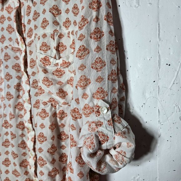 Style & Co Womens Button Front Top Plus Size 1X Roll Tab Sleeve Boho Damask - Picture 6 of 12